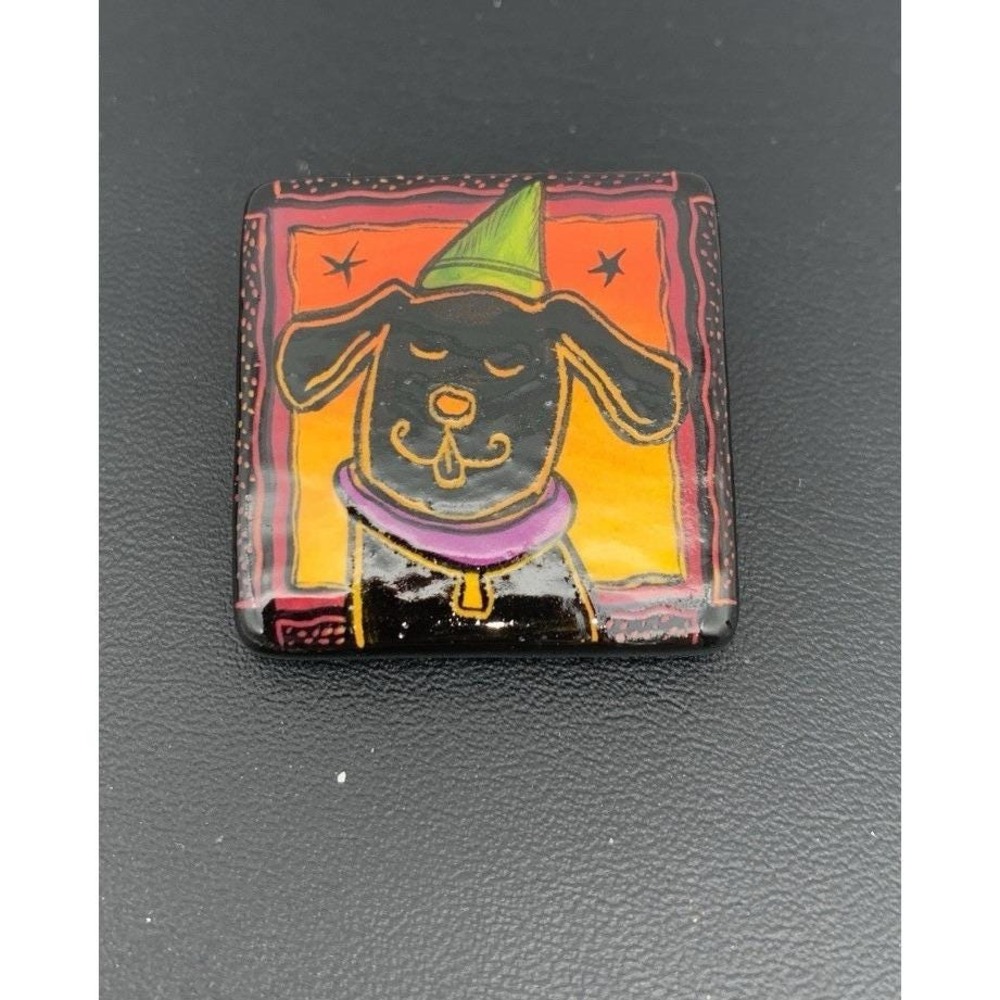 Vintage Terri Kern Hand Painted Doggy / Dog Art Tile Brooch